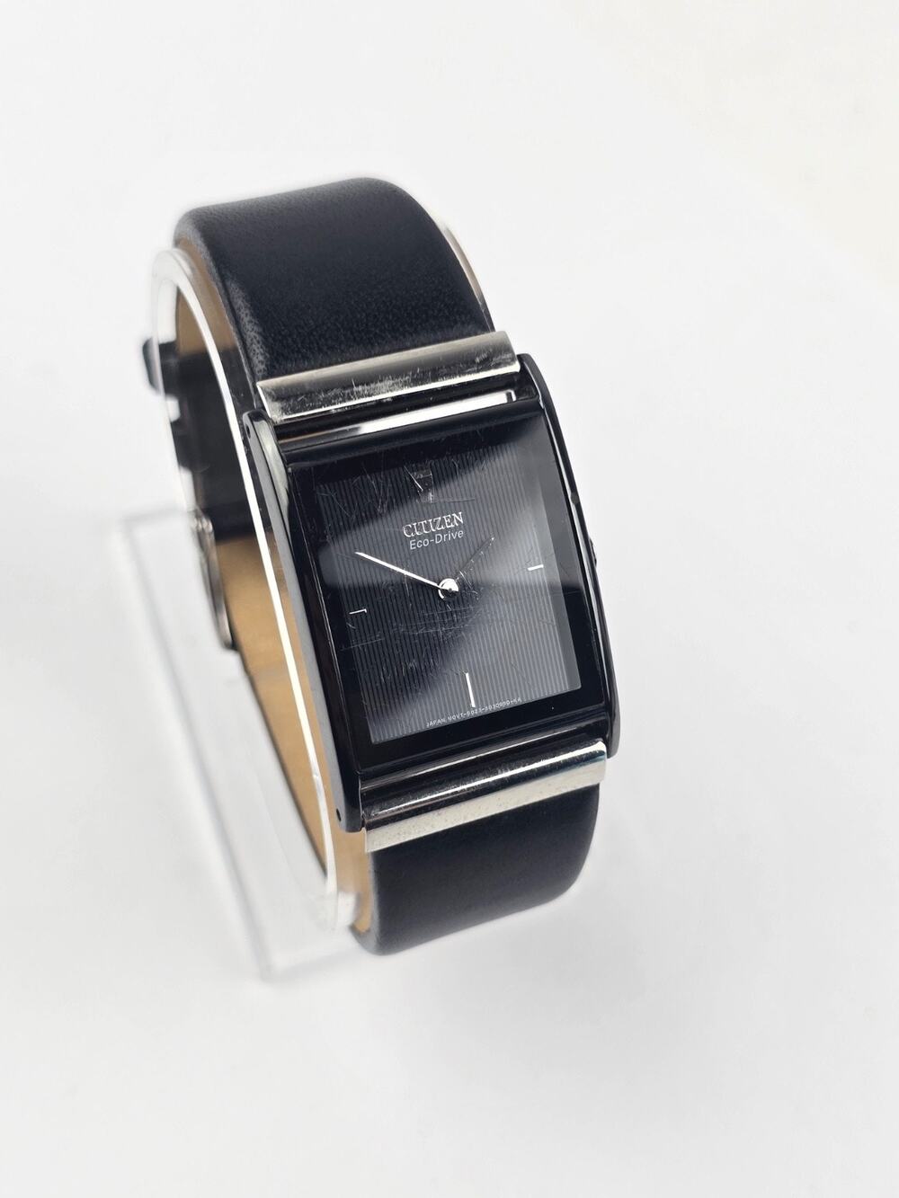 Citizen Eco-Drive Tank Watch Men's 26mm Black Dial Black Leather Running